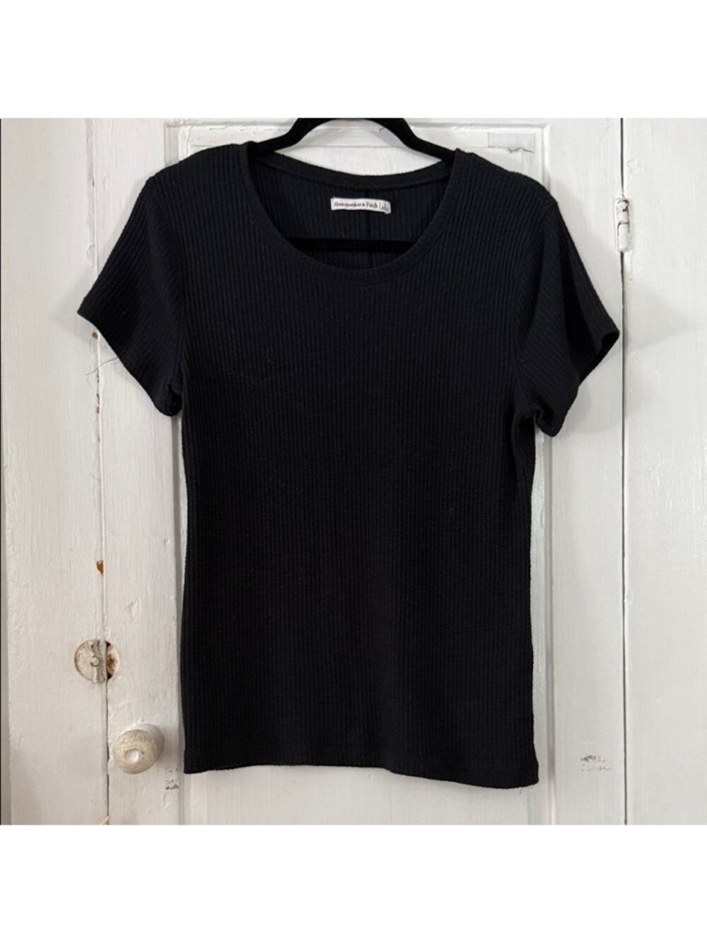 Black Ribbed Crewneck Top